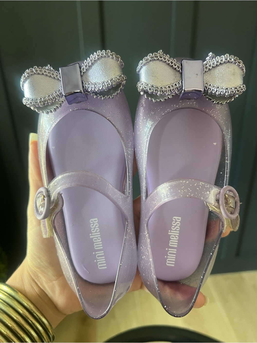 Mini Melissa Girls' Lavender Glitter Bow Mary Jane Shoes